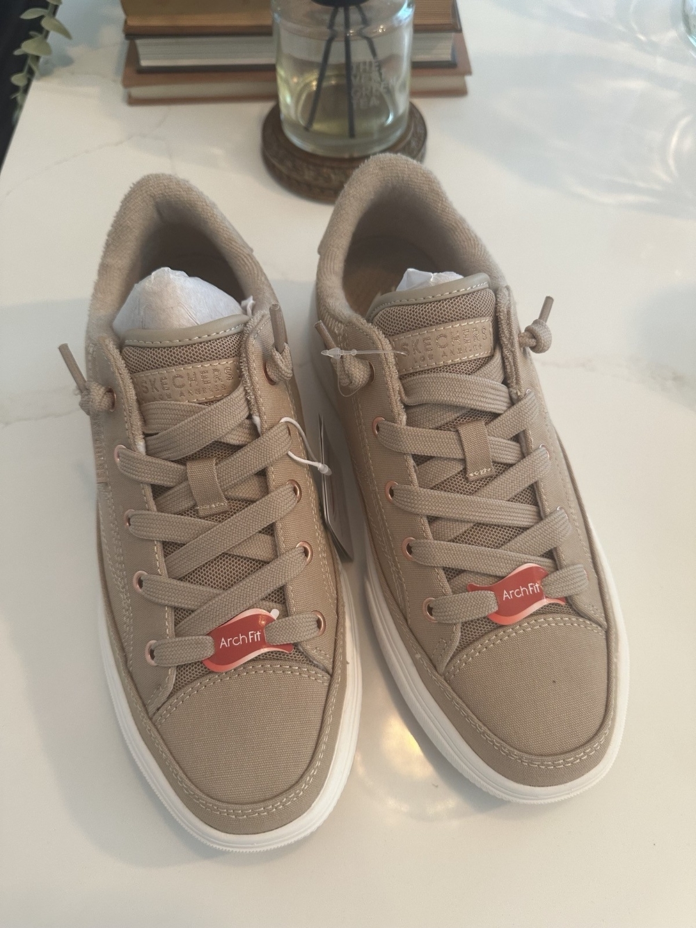 Skechers Arch Fit Neutral Tan Canvas Sneakers